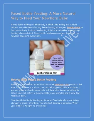 Paced Bottle Feeding: A More Natural Way to Feed Your NewBorn Baby