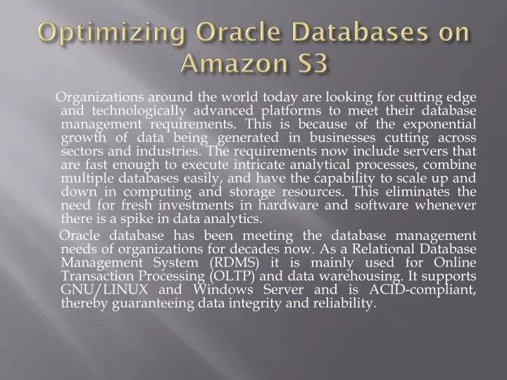 optimizing oracle databases on amazon s3