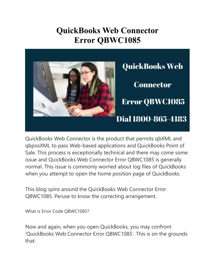 quickbooks web connector error qbwc1085