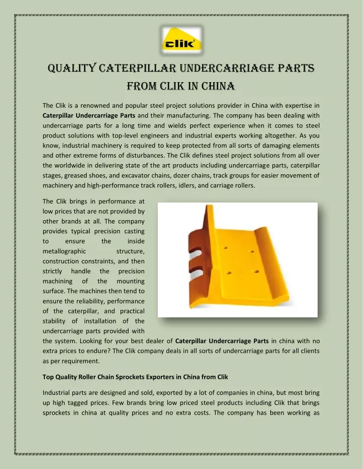quality caterpillar undercarriage parts from clik