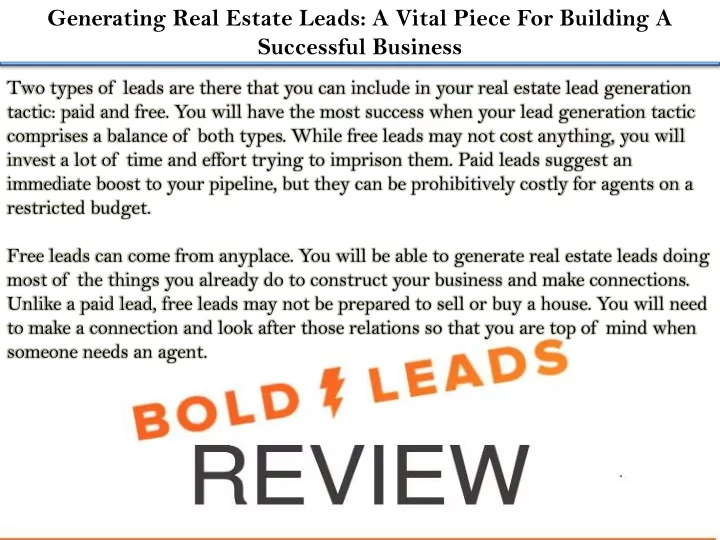 generating real estate leads a vital piece