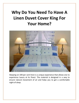 Why Do You Need To Have A Linen Duvet Cover King For Your Home?