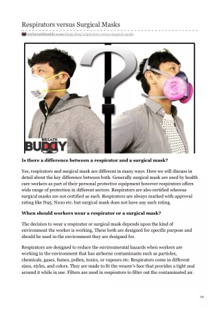 Respirator Masks versus Surgical Masks