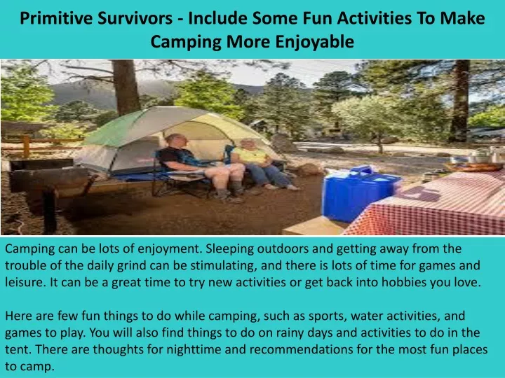 primitive survivors include some fun activities to make camping more enjoyable
