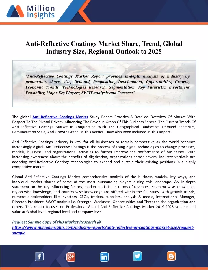 anti reflective coatings market share trend