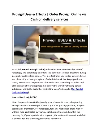 Provigil Uses & Effects | Order Provigil Online via Cash on delivery services