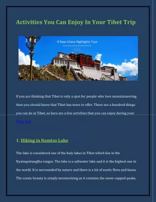 Activities You Can Enjoy In Your Tibet Trip