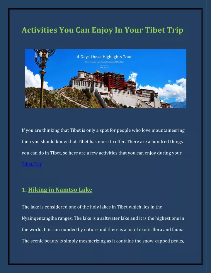 activities you can enjoy in your tibet trip