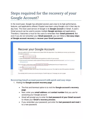 Easy Steps required for the recovery of your Google Account?
