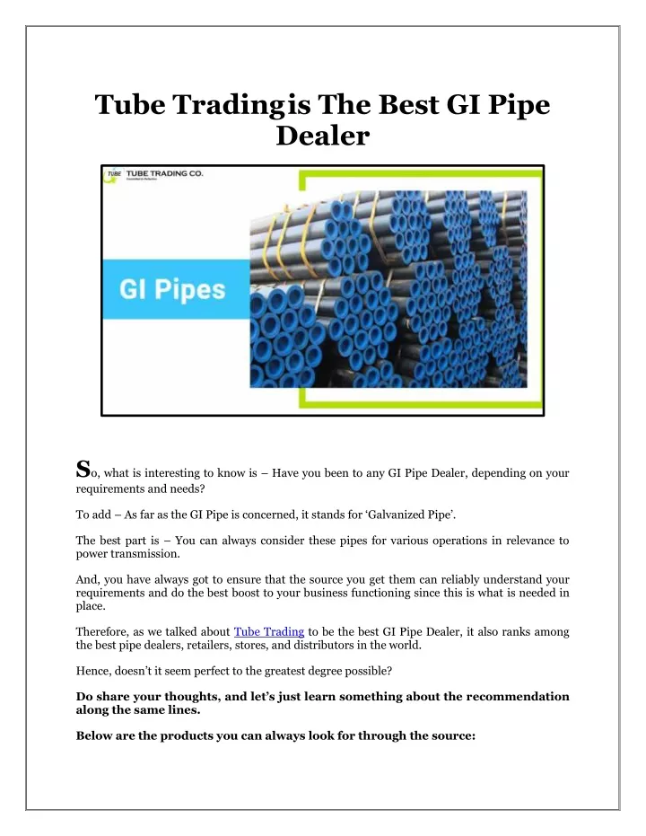tube trading is the best gi pipe dealer