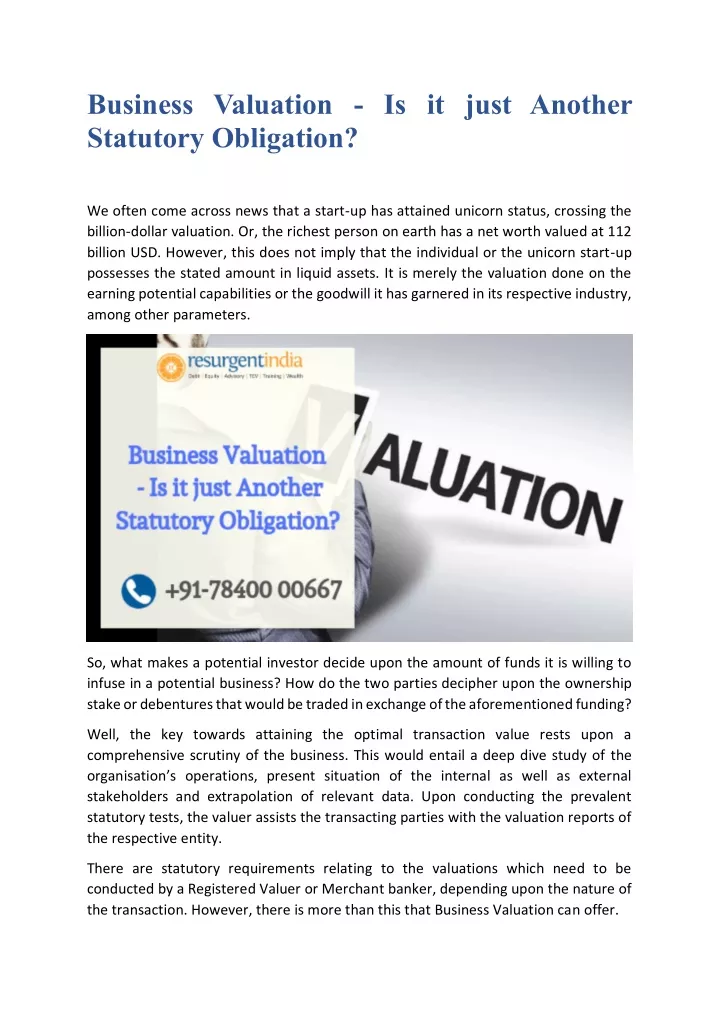 business valuation is it just another statutory