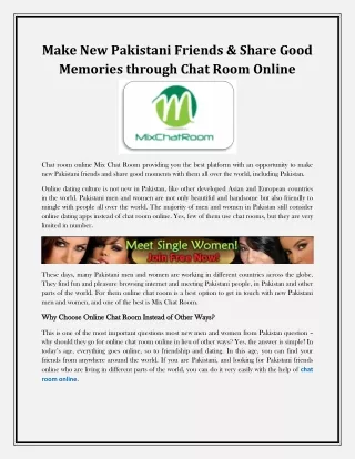 Make New Pakistani Friends & Share Good Memories through Chat Room Online