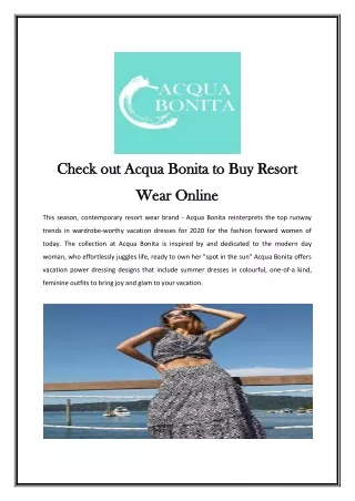 Check out Acqua Bonita to Buy Resort Wear Online