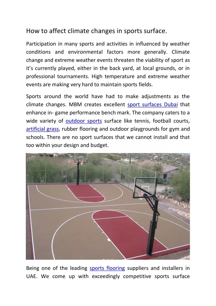 how to affect climate changes in sports surface
