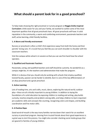 what should a parent look for in a good preschool