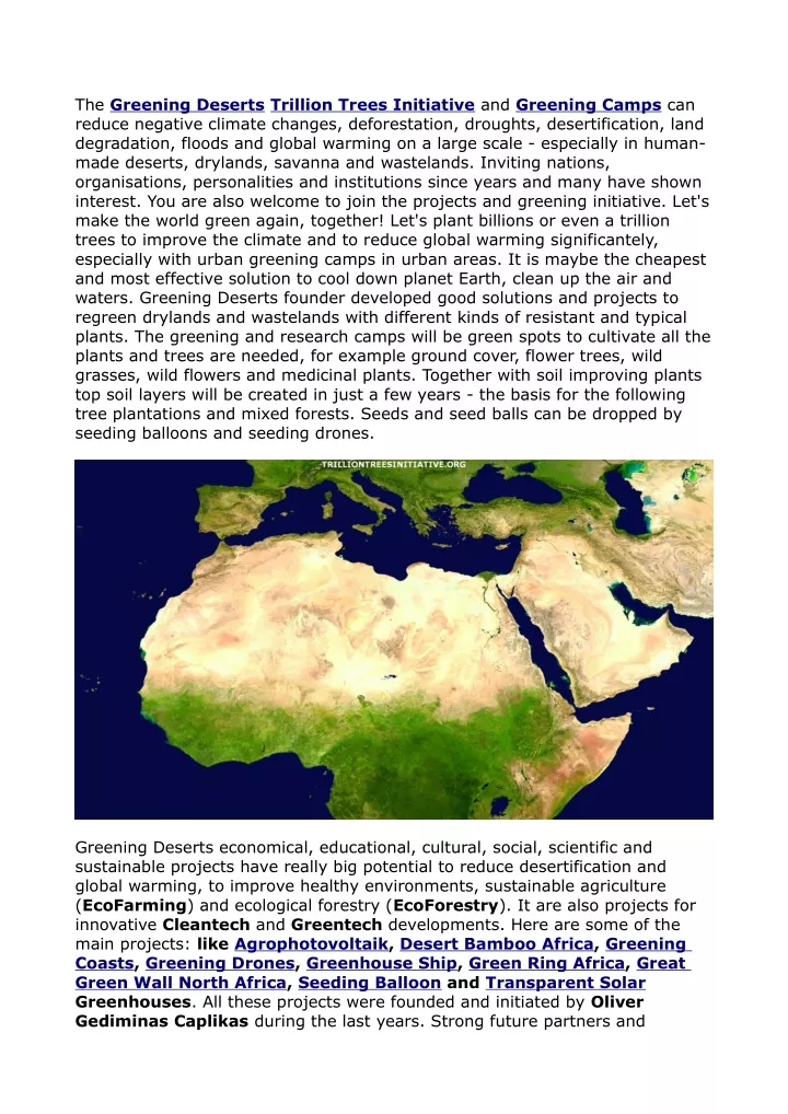 the greening deserts trillion trees initiative