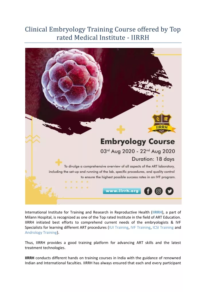 clinical embryology training course offered