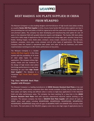 Best Hardox 400 Plate Supplier in China from Wearpro