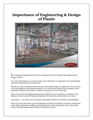 importance of engineering design of plants