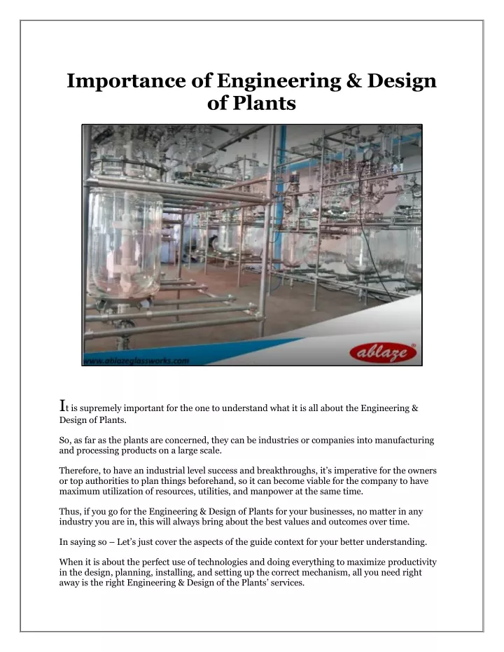 importance of engineering design of plants