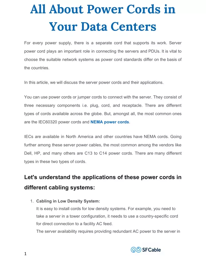 all about power cords in your data centers