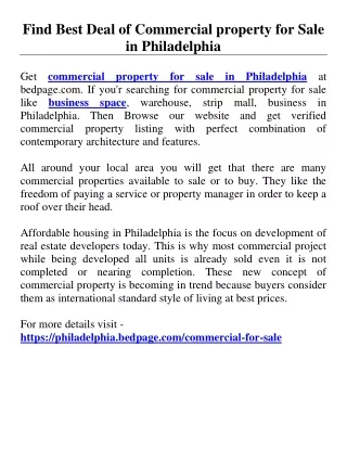 Find Best Deal of Commercial property for Sale  in Philadelphia
