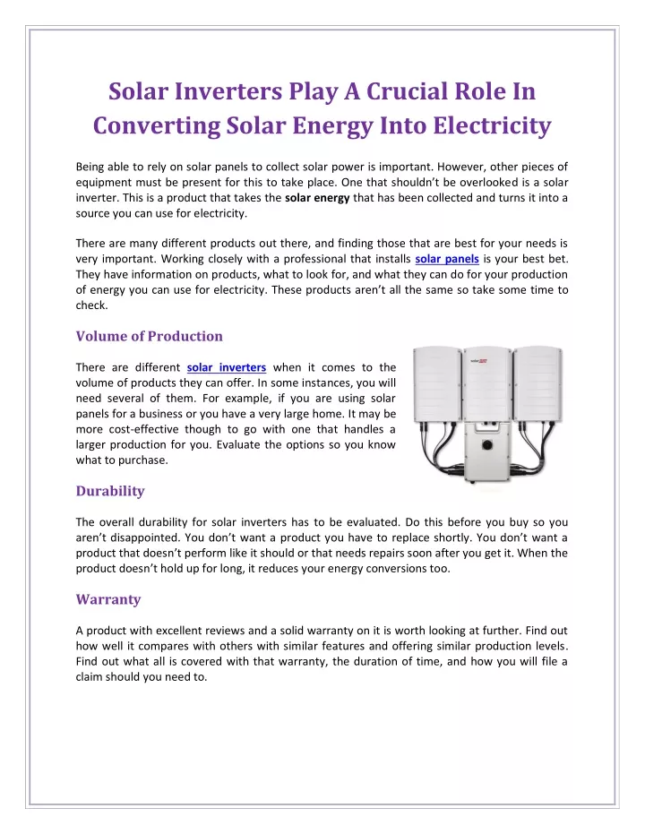 solar inverters play a crucial role in converting