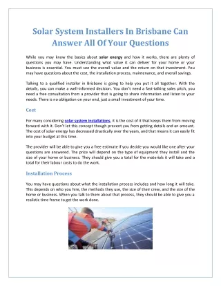 solar system installers in brisbane can answer