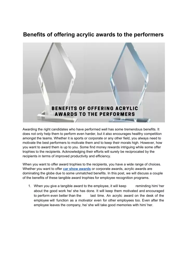 benefits of offering acrylic awards