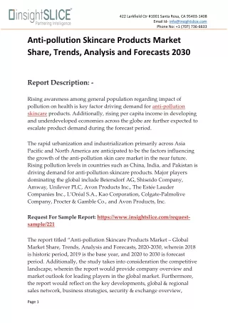 Anti-pollution Skincare Products Market Share, Trends, Analysis and Forecasts 2030