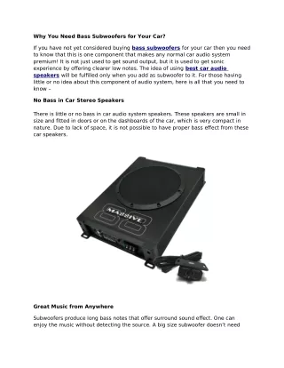 why you need bass subwoofers for your car