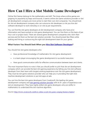 how can i hire a slot mobile game developer