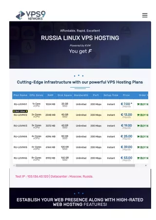 Russia KVM VPS Hosting | Affordable Linux KVM VPS - VPS9.Net