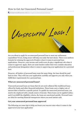 How to Get An Unsecured Personal Loan?