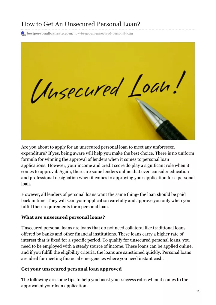 how to get an unsecured personal loan