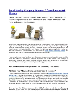 local moving company quotes 5 questions