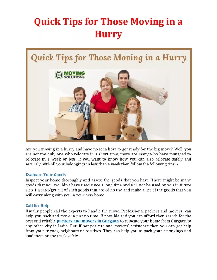 quick tips for those moving in a hurry