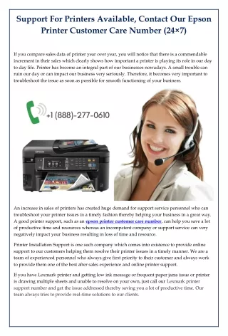Support For Printers Available, Contact Our Epson Printer Customer Care Number (24×7)