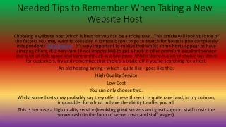 needed tips to remember when taking a new website host