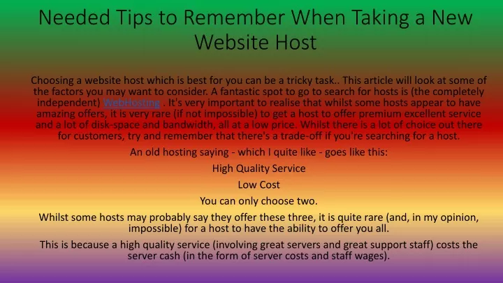 needed tips to remember when taking a new website host