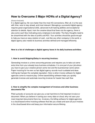 How to Overcome 5 Major HOWs of a Digital Agency?