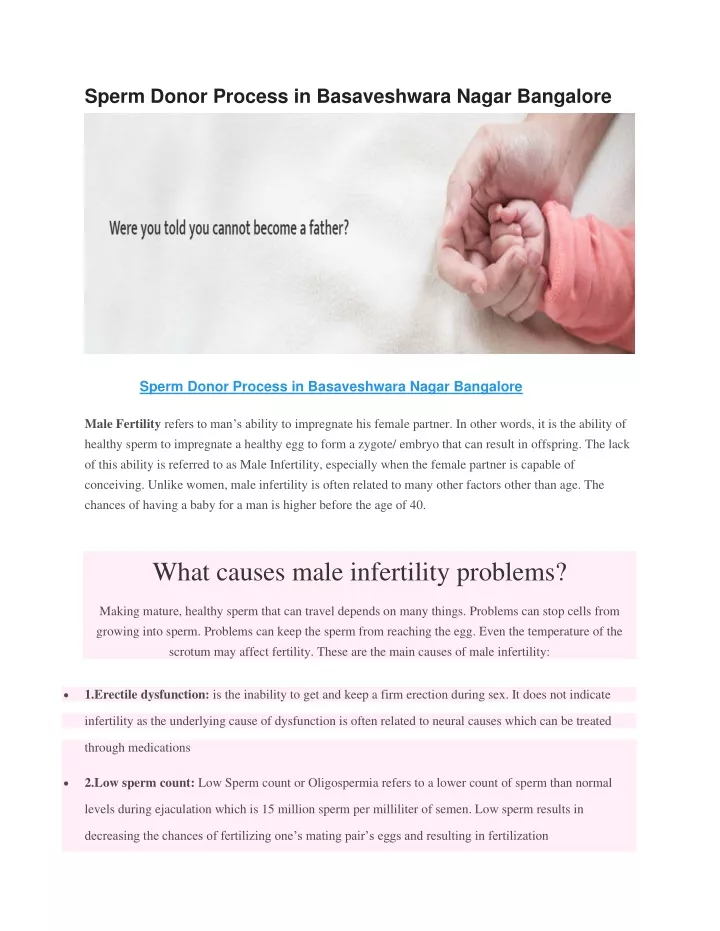 sperm donor process in basaveshwara nagar