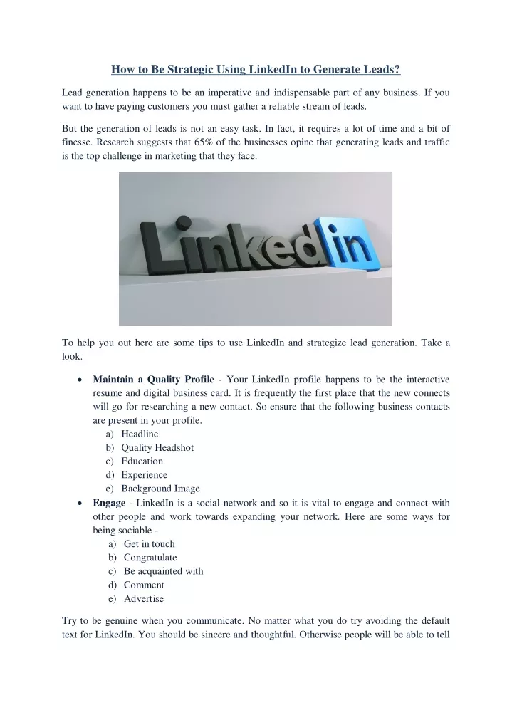 how to be strategic using linkedin to generate