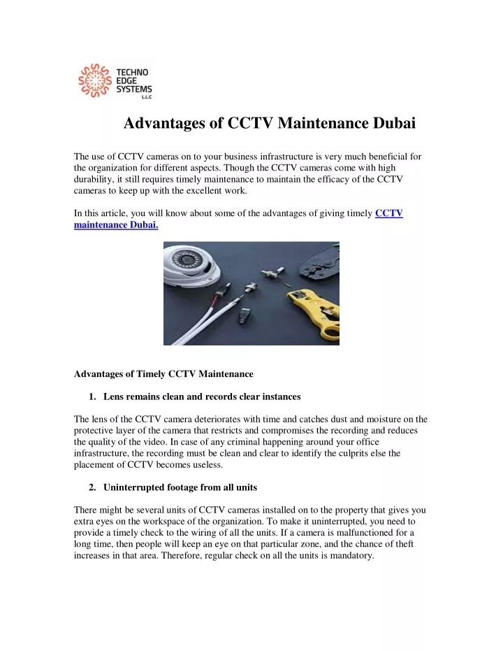advantages of cctv maintenance dubai