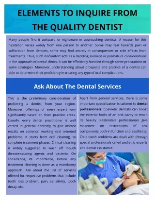 Elements To Inquire From The Quality Dentist