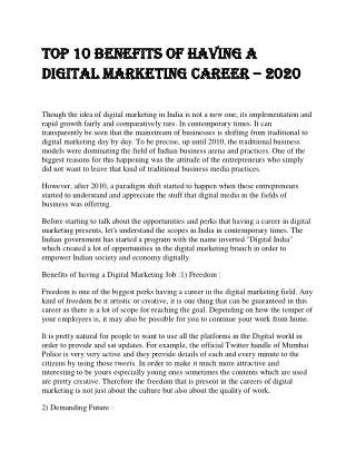 Top 10 Benefits Of Having A Digital Marketing Career - 2020