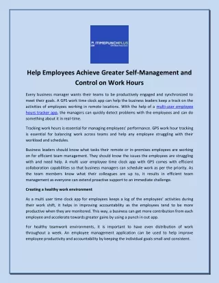 Help Employees Achieve Greater Self-Management and Control on Work Hours