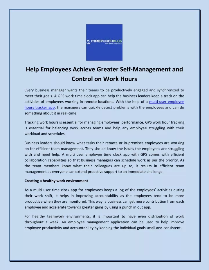 help employees achieve greater self management