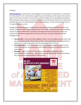 Scope of Hotel Management in India - IAM Institute of Hotel Management