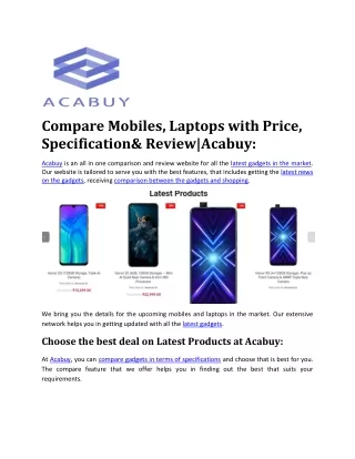 Compare Mobiles, Laptops with Price, Specification& Review|Acabuy: